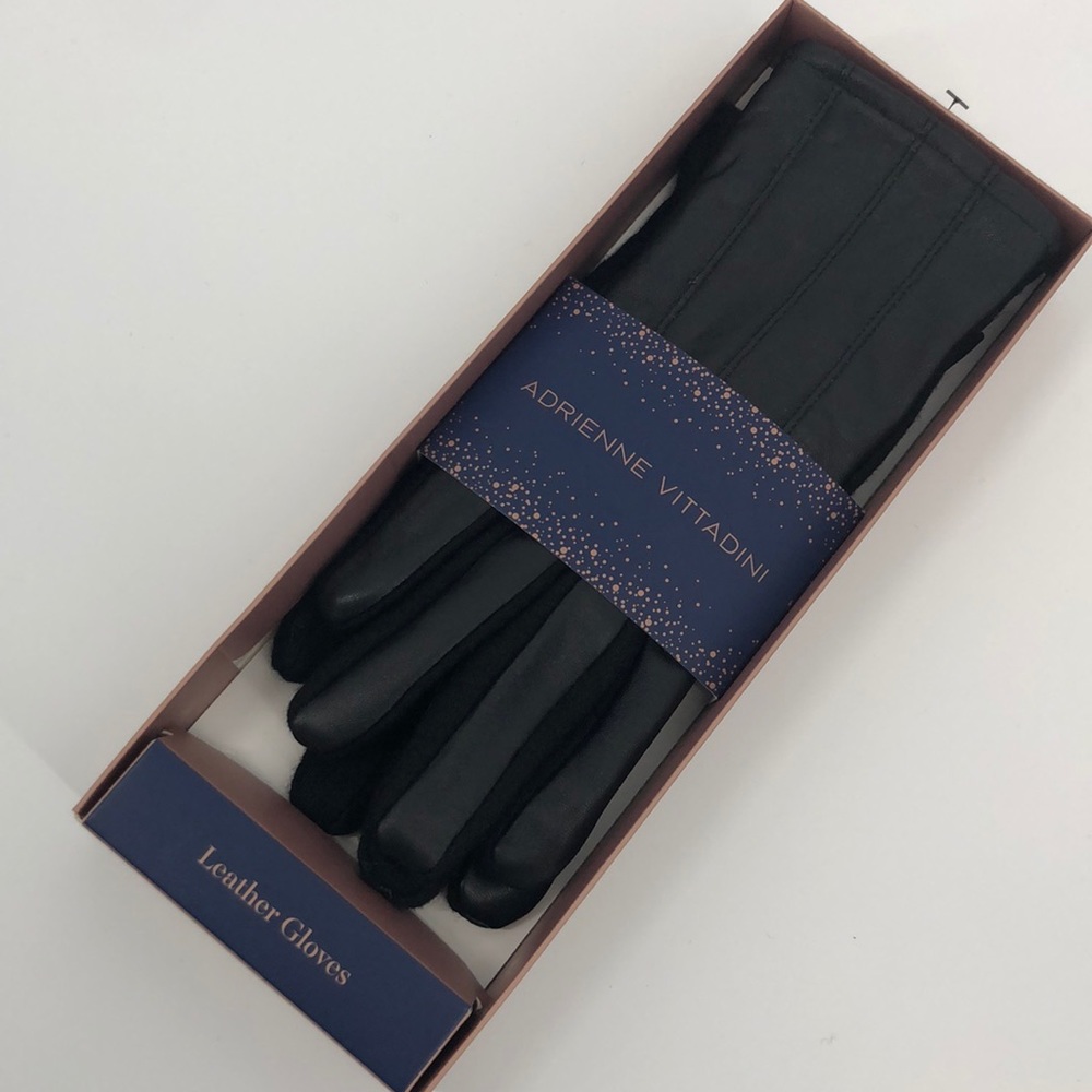 Adrienne Vittadini Black Leather Gloves NEW